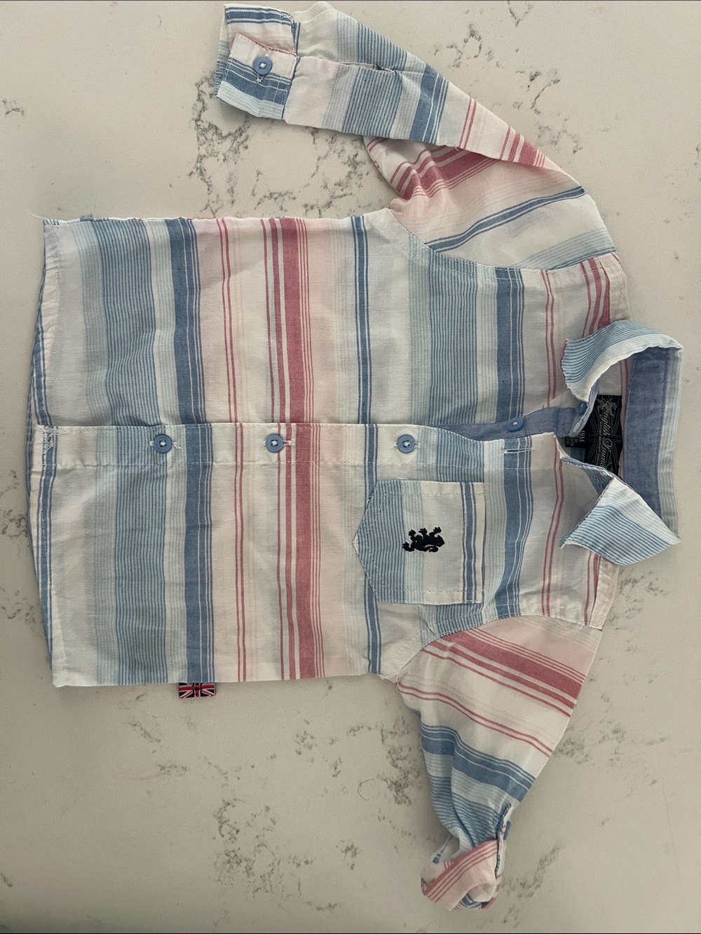 English Laundry Kids Striped Button-Down Shirt in Blue & Pink